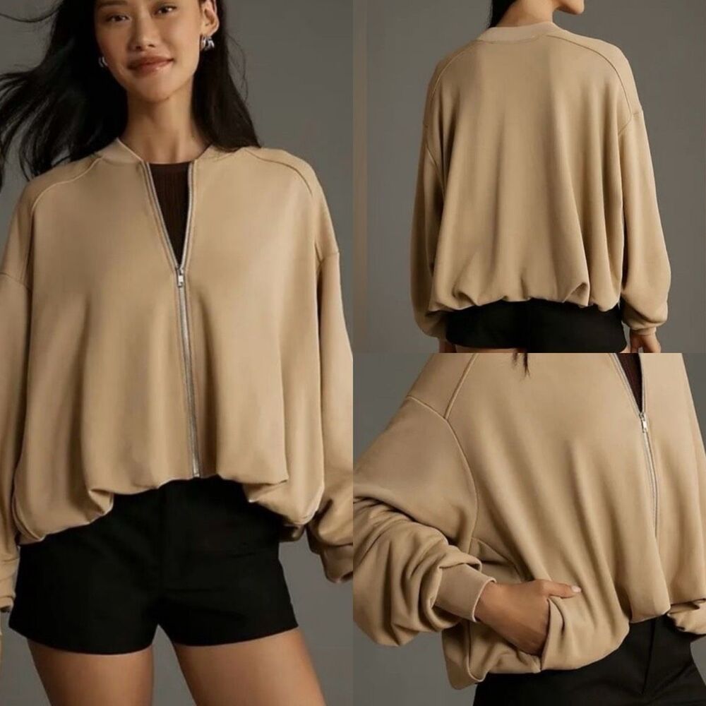 Anthropologie Pilcro oversized bubble full zip jacket beige size XXS/XS